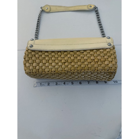 Michael Kors Patent Leather Santorini Shoulder Bag Flap Woven Corn Husk Handbag - Picture 8 of 13